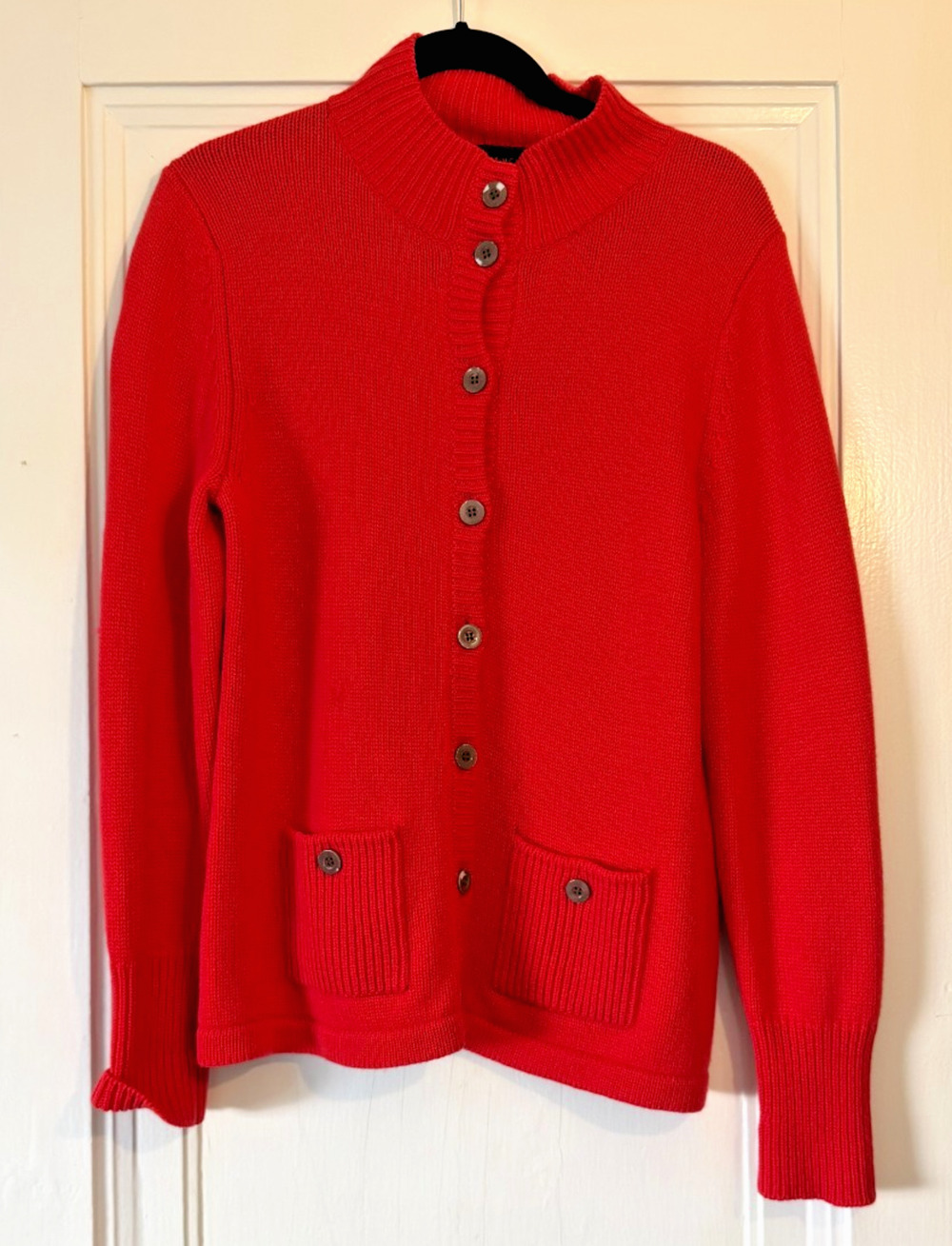 Nina Mclemore Red 1005 Cashmere Button Front Cardigan with Collar size Large